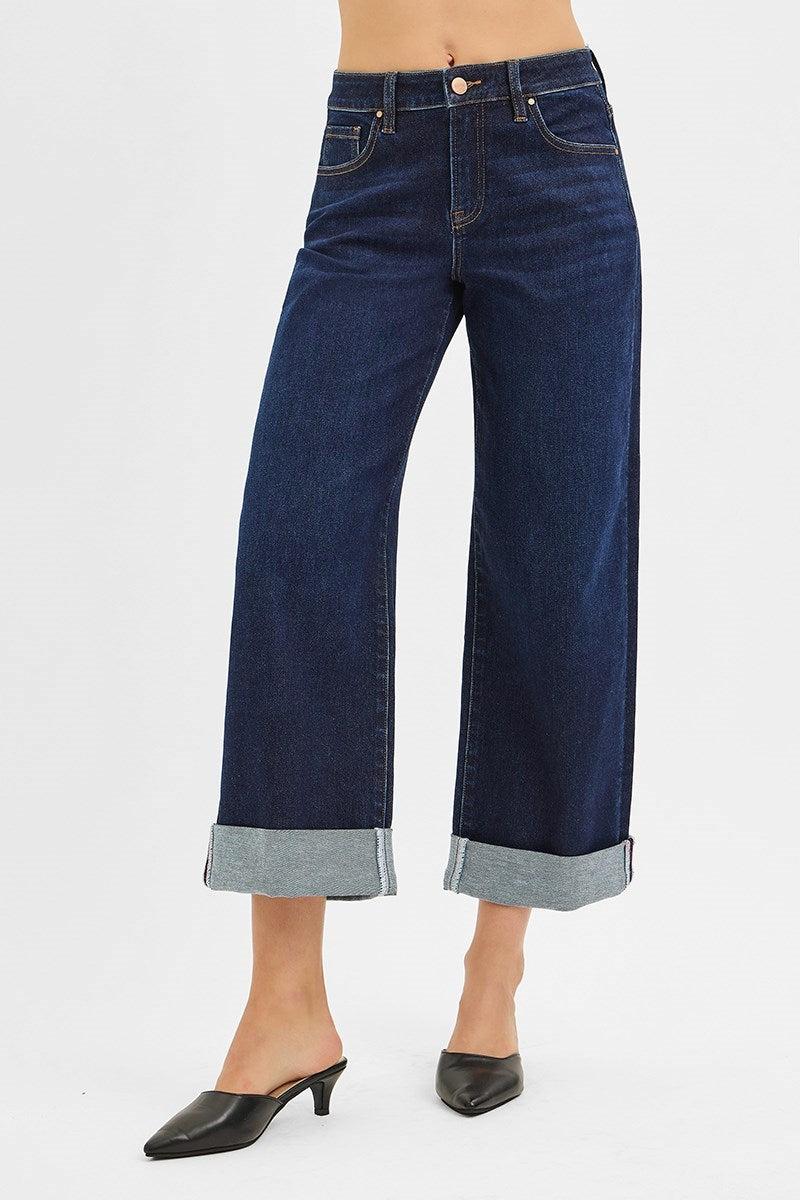 Slouchy Crop Wide Leg Cuffed Jean